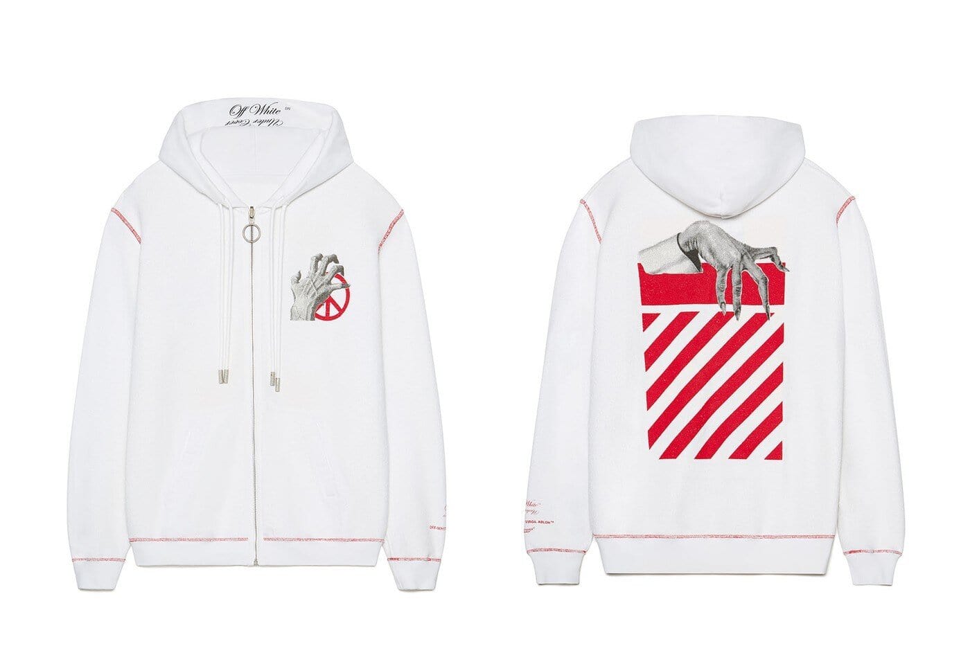 OFF WHITE CLOTHING OFF WHITE X UNDERCOVER SKELETON ZIP UP HOODIE RÉVERSIBLE WHITE