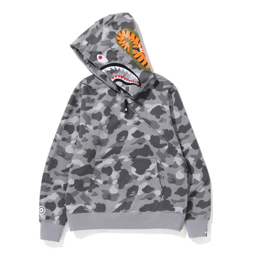 BAPE HONEYCOMB CAMO SHARK FULL ZIP HOODIE GREY – ONE OF A KIND